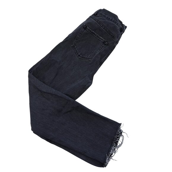 PACSUN Black Denim High Rise Straight Leg‎ Jeans Button Fly Frayed Distressed 25 - Picture 1 of 15